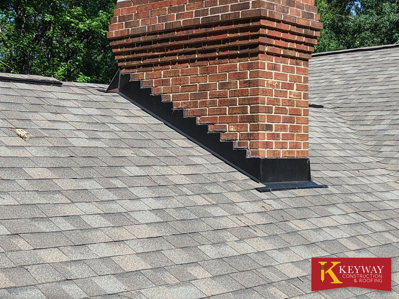 Close-up of new chimney step flashing and counter flashing in Charlotte, NC