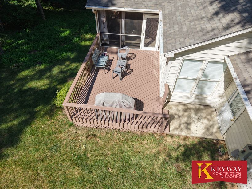 Aerial view of a repaired wood deck in Charlotte, NC