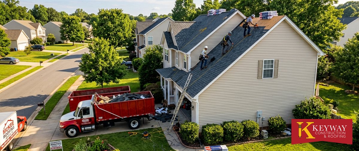 Roof replacement in progress on a Monroe NC home